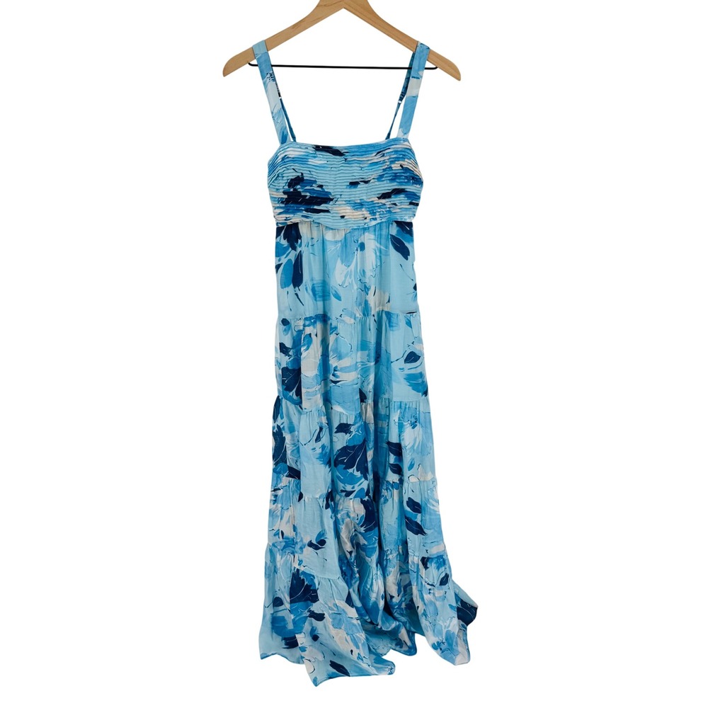Abercrombie & Fitch Maxi Dress Blue Floral Empire Waist Pleated Tiered Size XS - Picture 9 of 9